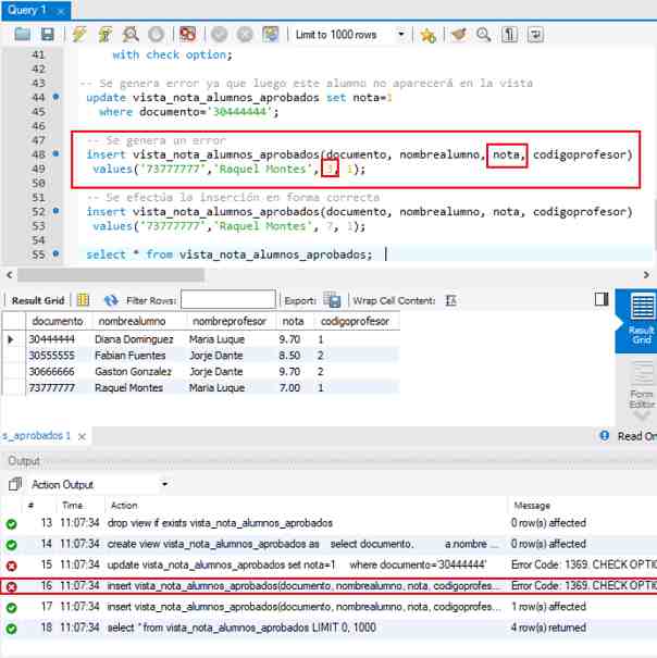 MySQL with check option