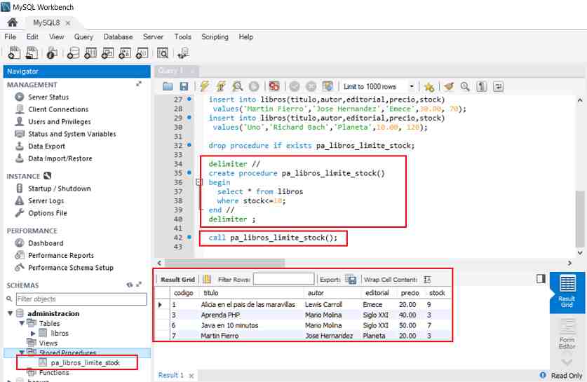 MySQL procedimientos almacenados