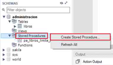 MySQL procedimientos almacenados creación Workbench