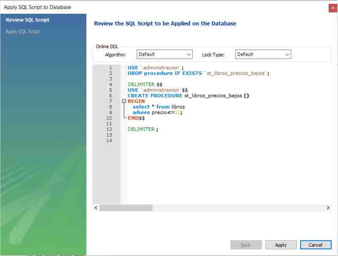 MySQL procedimientos almacenados creación Workbench