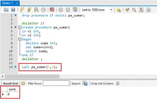 MySQL variables locales a un procedimiento almacenado