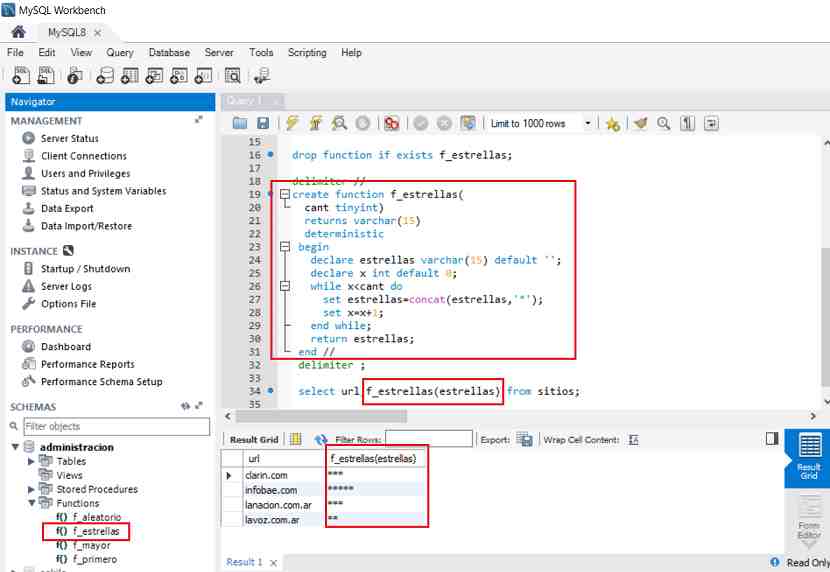 MySQL funciones almacenadas