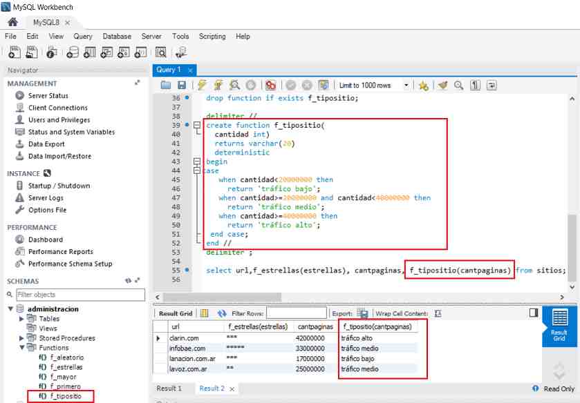 MySQL funciones almacenadas