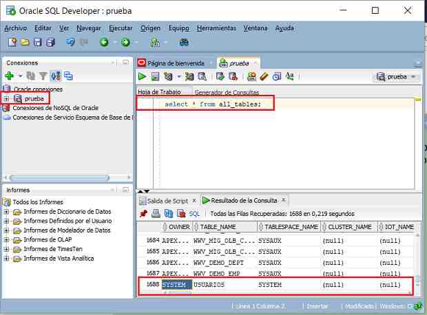SQLDeveloper  select * from all_tables;