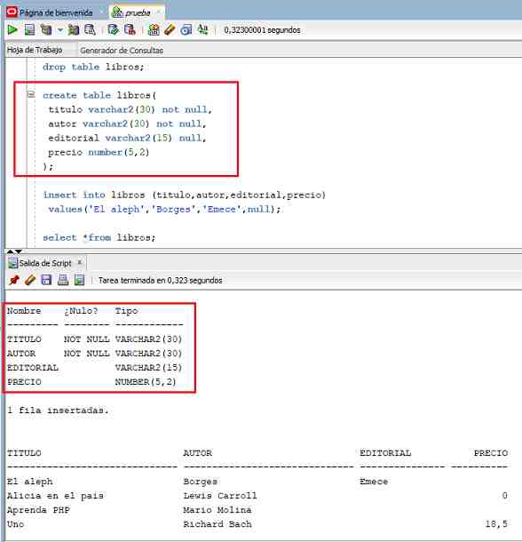 SQL Developer null not null