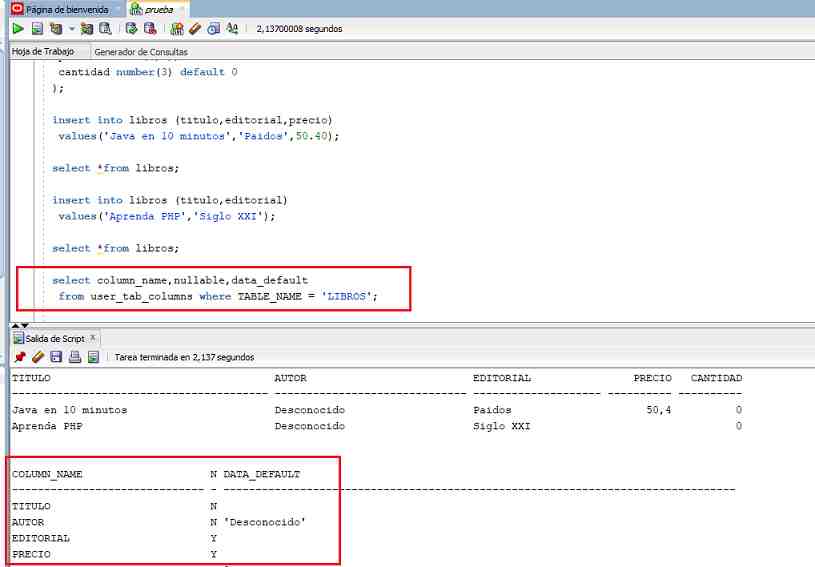 SQL Developer default