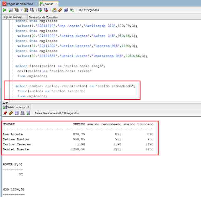 SQL Developer funciones matemáticas