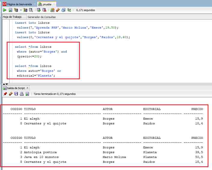 SQL Developer and or not