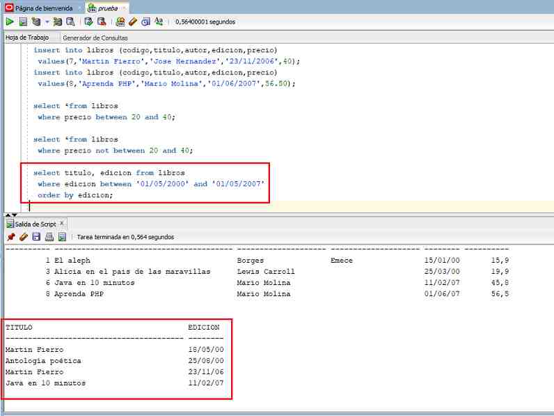 SQL Developer between