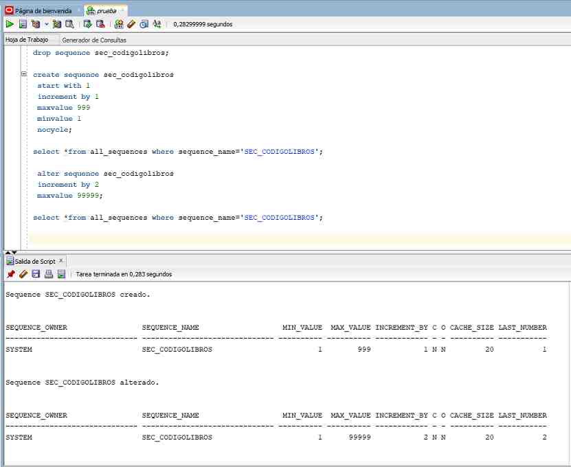 SQL Developer alter sequence