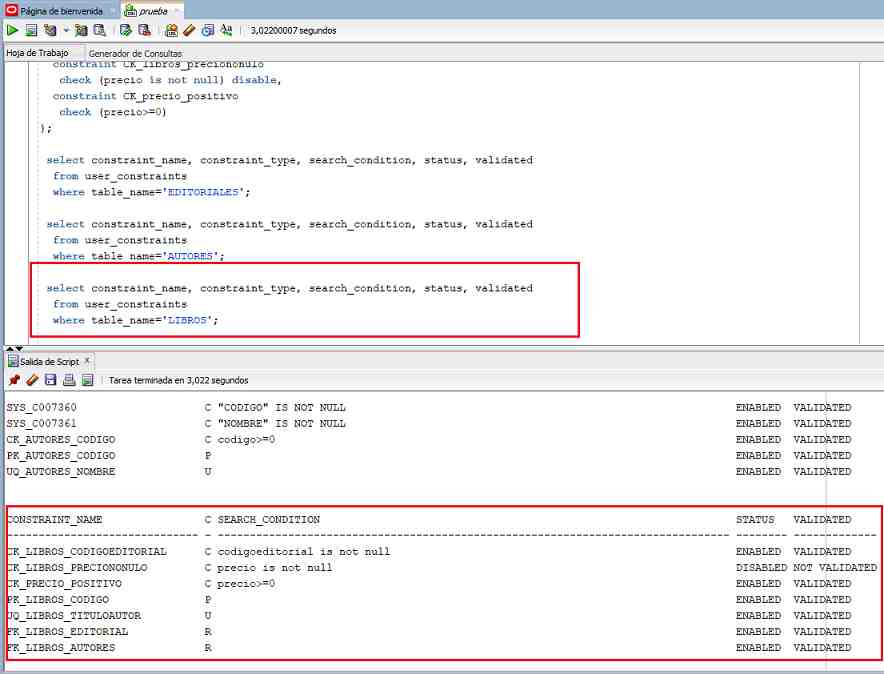 SQL Developer restricciones al crear la tabla