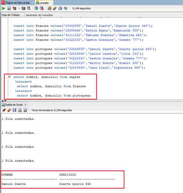 SQL Developer intersect