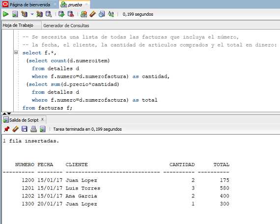 SQL Developer subconsultas correlacionadas