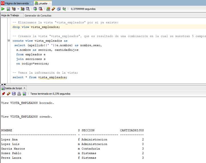 SQL Developer create view