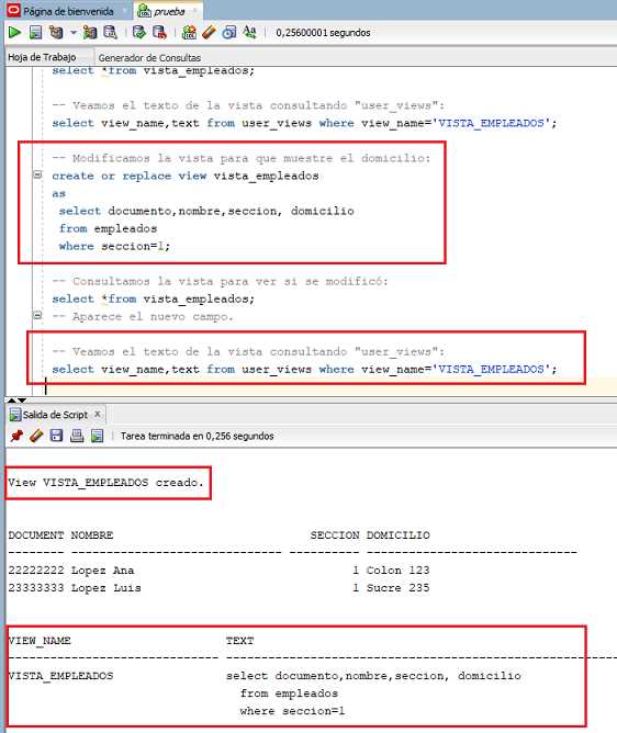 SQL Developer create or replace view