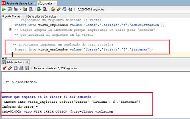 SQL Developer view with check option