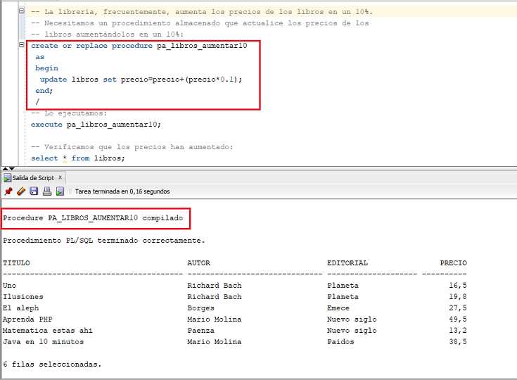 SQL Developer procedimientos almacenados crear