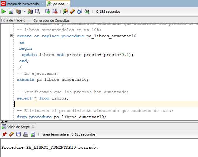 SQL Developer eliminar procedimento almacenado
