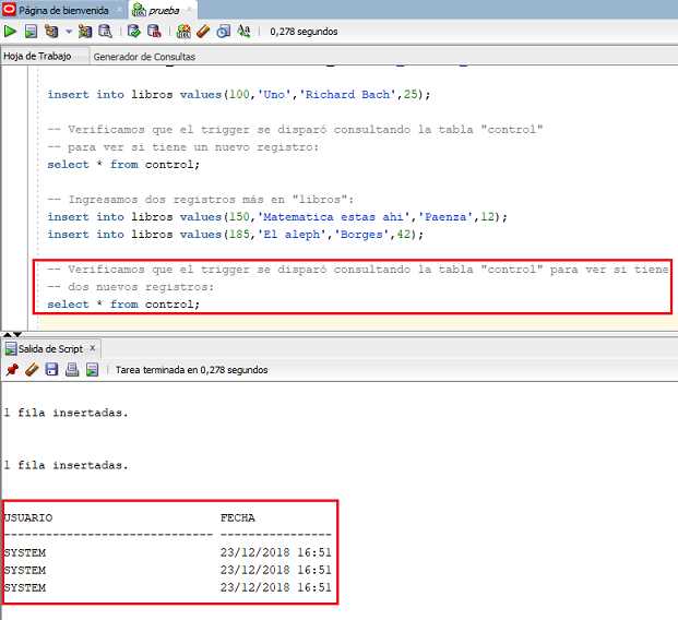 SQL Developer disparador