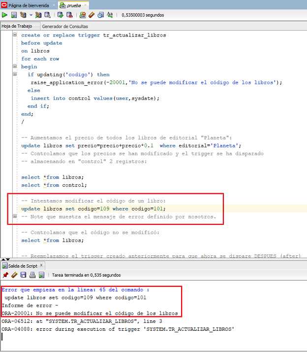 SQL Developer errores definidos por el usuario