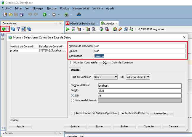 SQL Developer usuarios permisos de conexión