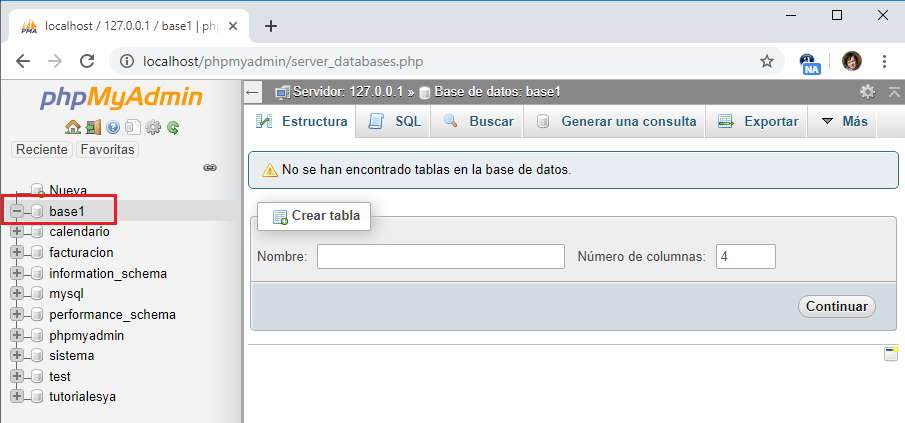 PHPMyAdmin creación de una base de datos