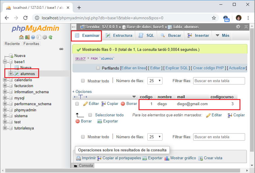 PHPMyAdmin insert en una tabla