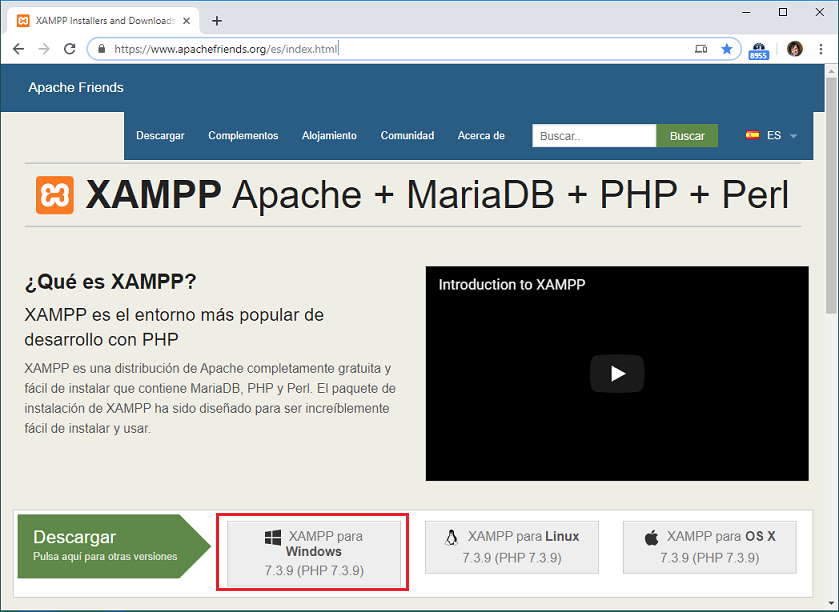 instalación de XAMPP