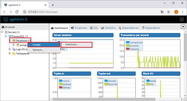 pgAdmin crear base de datos