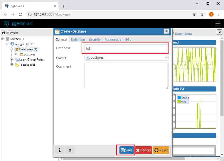 pgAdmin crear base de datos