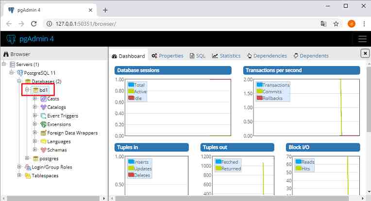 pgAdmin seleccionar base de datos