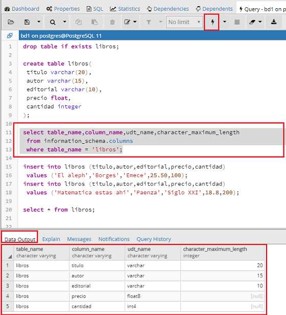 PostgreSQL pgAdmin ejecutar un solo comando