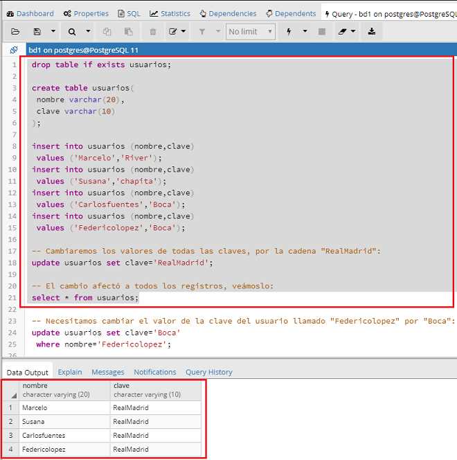 PostgreSQL pgAdmin update