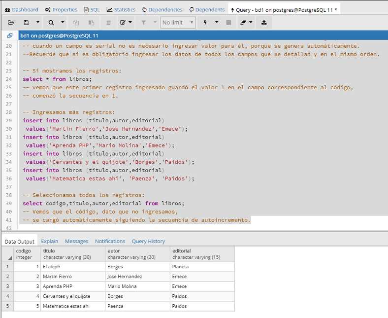 PostgreSQL pgAdmin serial