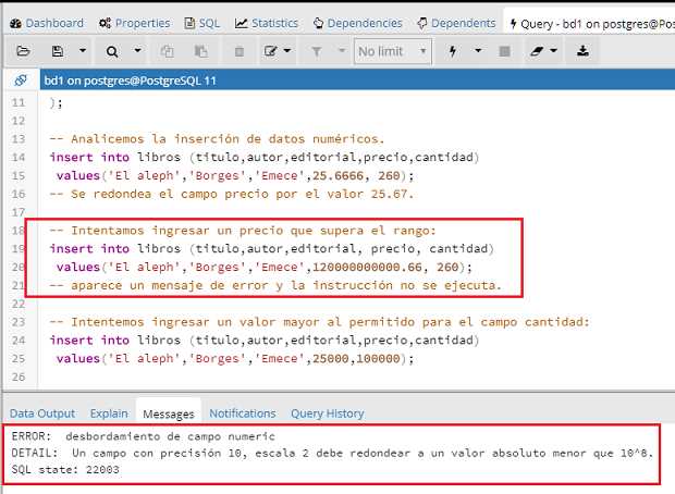 PostgreSQL pgAdmin tipo de dato numérico