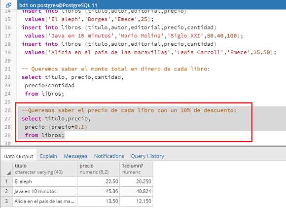 PostgreSQL pgAdmin columnas calculadas