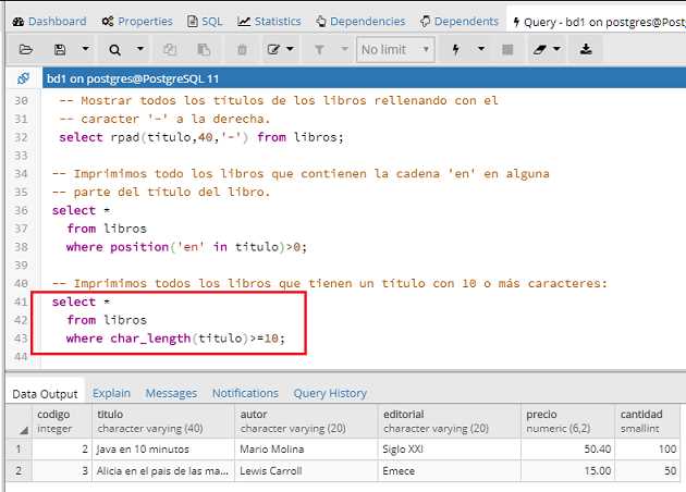 PostgreSQL pgAdmin funciones para el manejo de cadenas