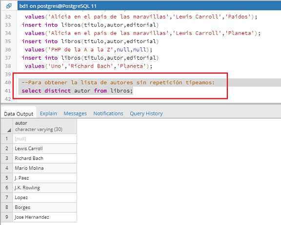 PostgreSQL pgAdmin distinct