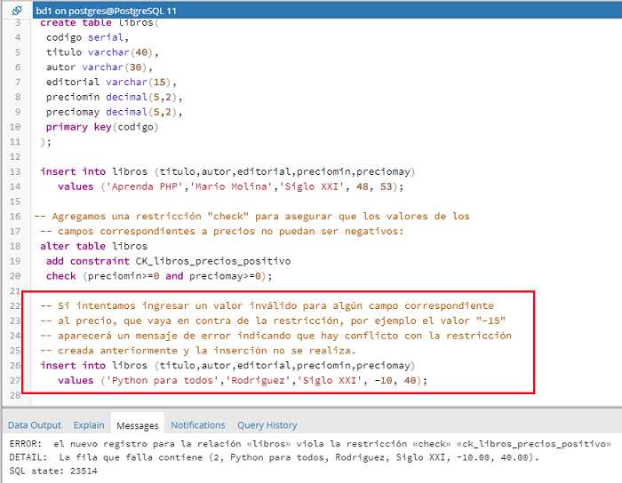 PostgreSQL pgAdmin restricción check