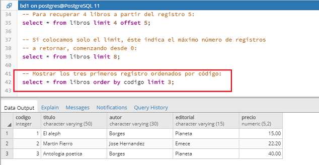 PostgreSQL pgAdmin limit offset