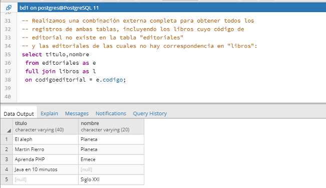 PostgreSQL pgAdmin full join