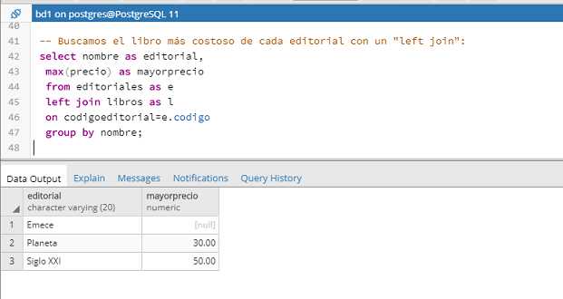 PostgreSQL pgAdmin combinaciones y funciones de agrupamiento