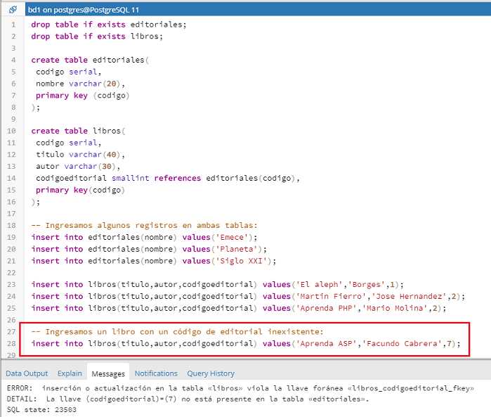 PostgreSQL pgAdmin foreign key al crear la tabla