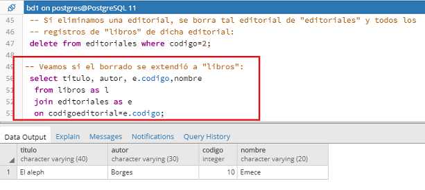 PostgreSQL pgAdmin foreign key acciones on update cascade on delete cascade