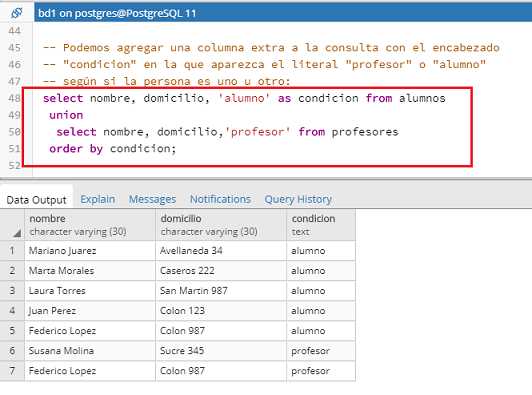 PostgreSQL pgAdmin union