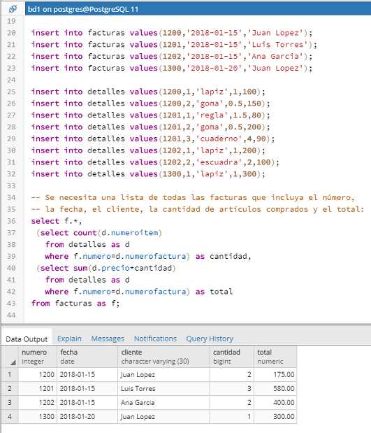 PostgreSQL pgAdmin subconsultas correlacionadas