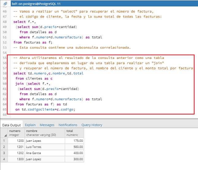 PostgreSQL pgAdmin subconsulta en lugar de una tabla