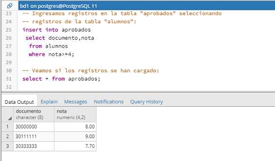 PostgreSQL pgAdmin subconsulta insert