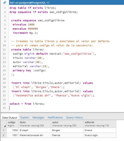 PostgreSQL pgAdmin create sequence