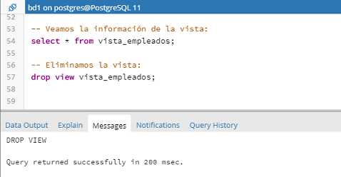 PostgreSQL pgAdmin vistas eliminar